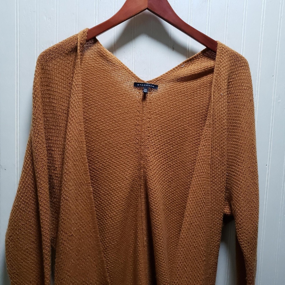 STACCATO Cardigan Sweater Womens S/M Brown‎ V Neck Open Front Knit Long Sleeve